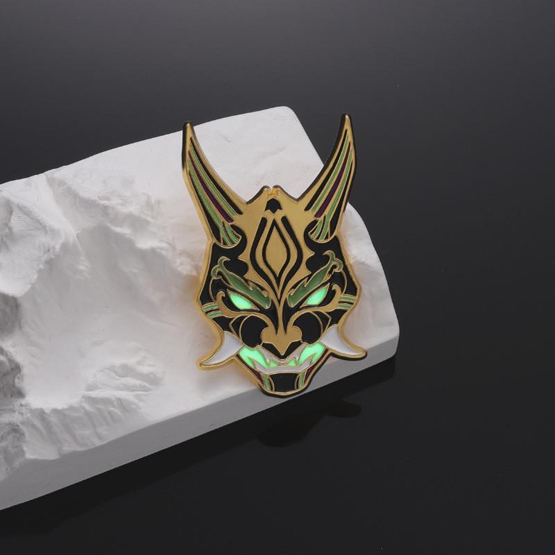 Stunning Genshin Impact Xiao Mask Brooch Unique Night Light Glow Cartoon Design Pin