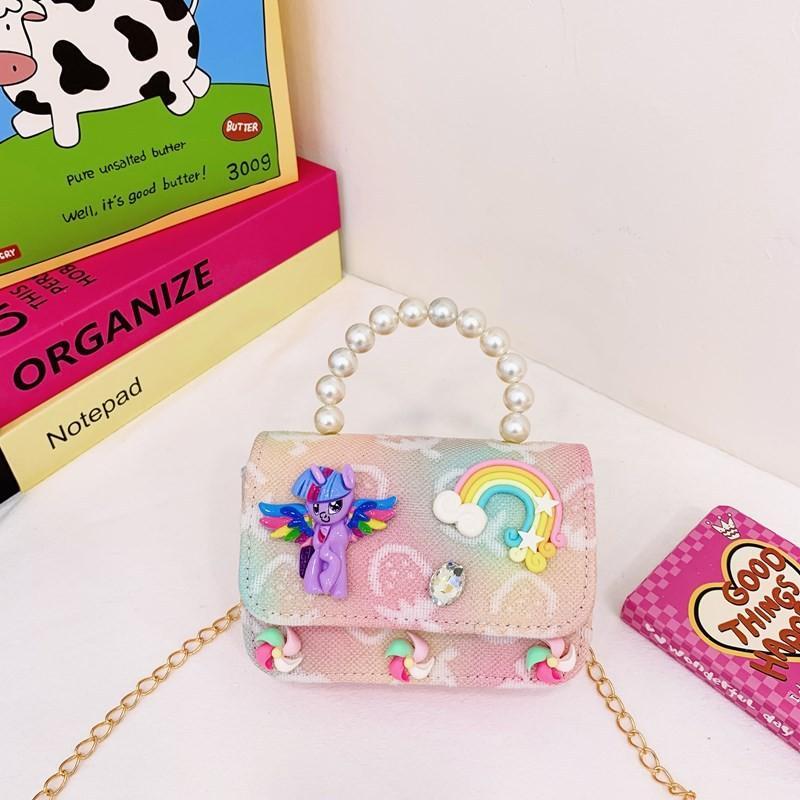 Trendy Rainbow Pony Cartoon Wallet Stylish Lightweight Crossbody Bag For Girls Preschool