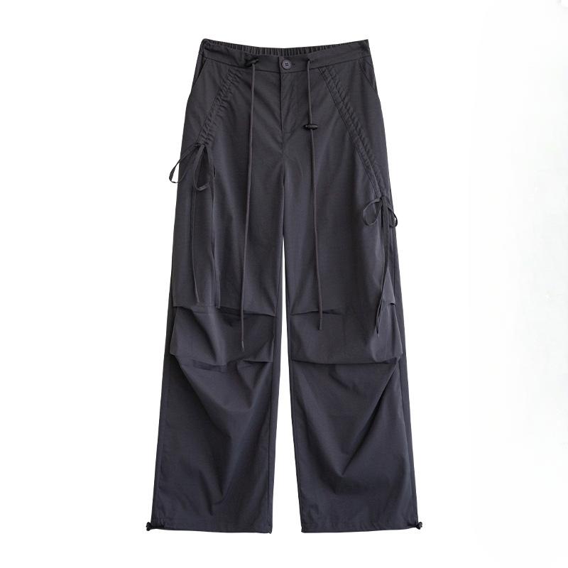 American Overalls Women's Spring and Autumn Hiking Pants High Waist Retro Loose Wide-leg Bow Casual Sports Cargo Pants