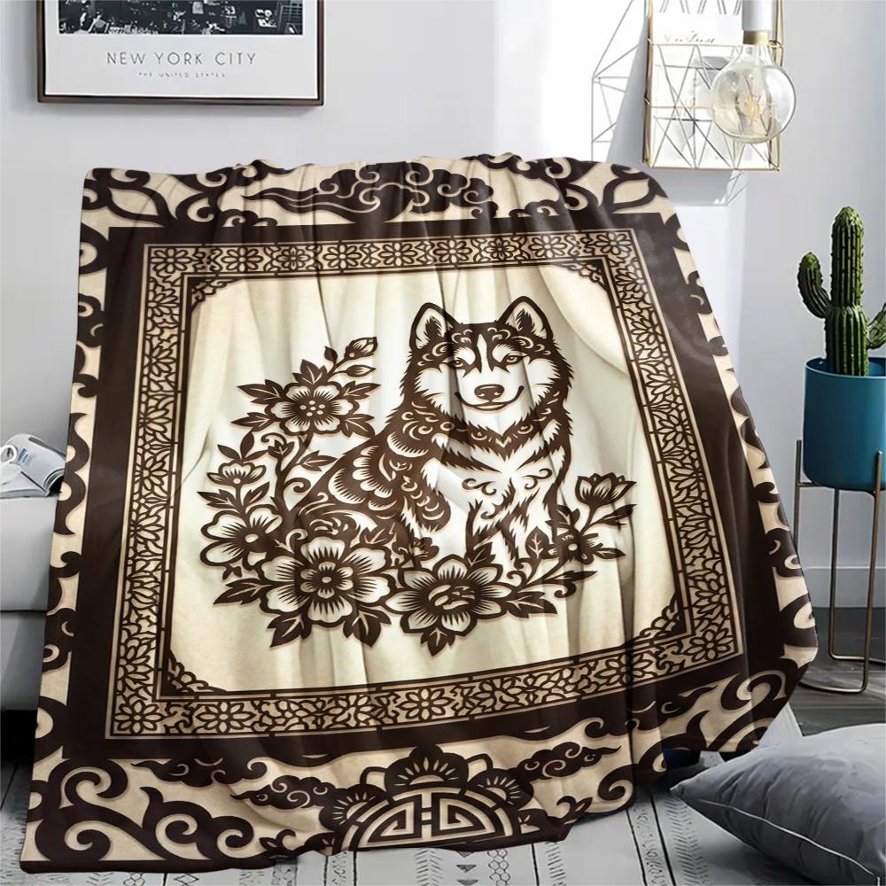 Husky Dog Print Flannel Blanket, High quality Comfortable for All Seasons, Home Decor, Warmth and Comfort, Perfect for Christmas Gifts60