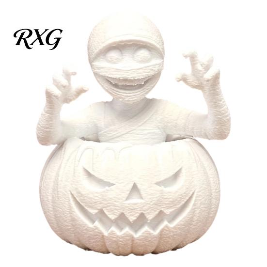 Modern Minimalist Room Decor 3D Printed Pumpkin Boy Figurine, Unpainted White DIY Statue, Halloween Table Ornament Mummy Sculpture, Creative Home Desk