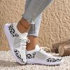 Leopard Print Knitted Sneakers Women 2024 Autumn Breathable Mesh Flat Heel Sports Shoes Ladies Soft Sole Non-Slip Casual Shoes