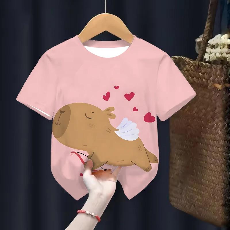 Одежда для детей капибары Футболки Летние с принтом Мультяшная мода Футболка с коротким рукавом Топы для девочек Свободные футболки