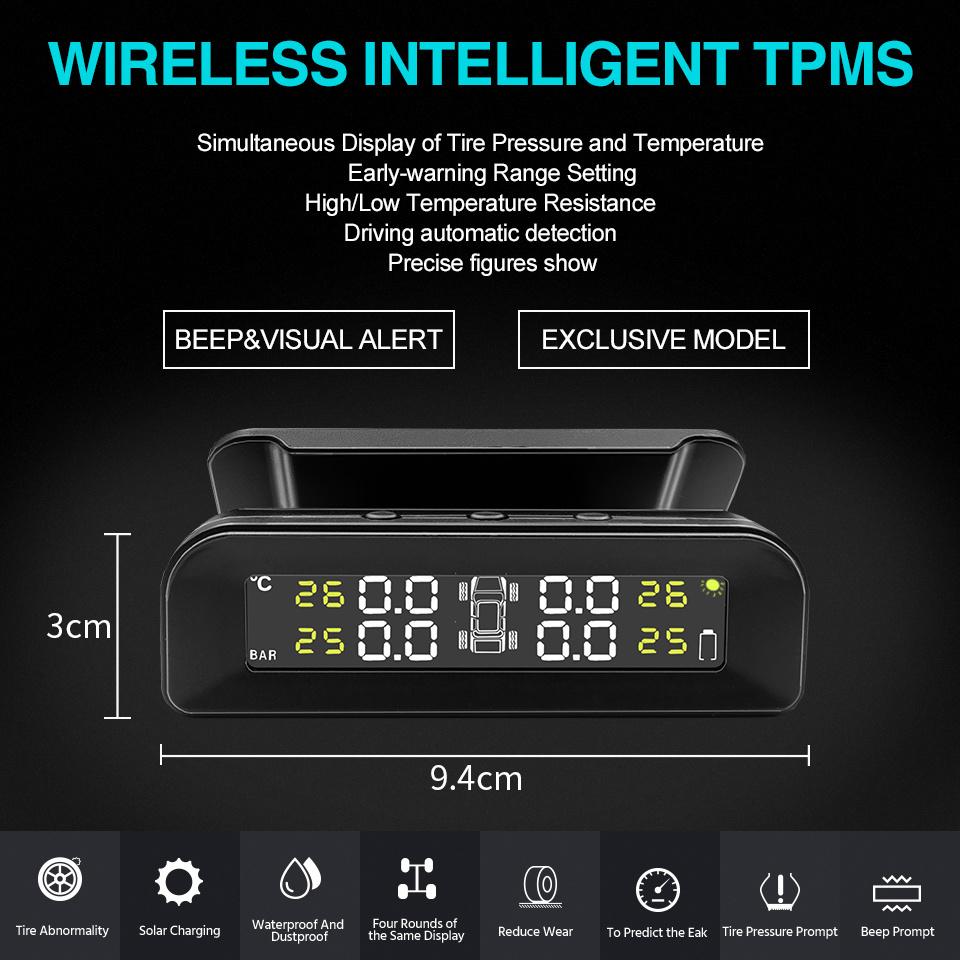 E-ACE K07 TPMS solar sensor intelligence Wireless Tire Pressure Monitoring System Temperature Warning With 4 sensors
