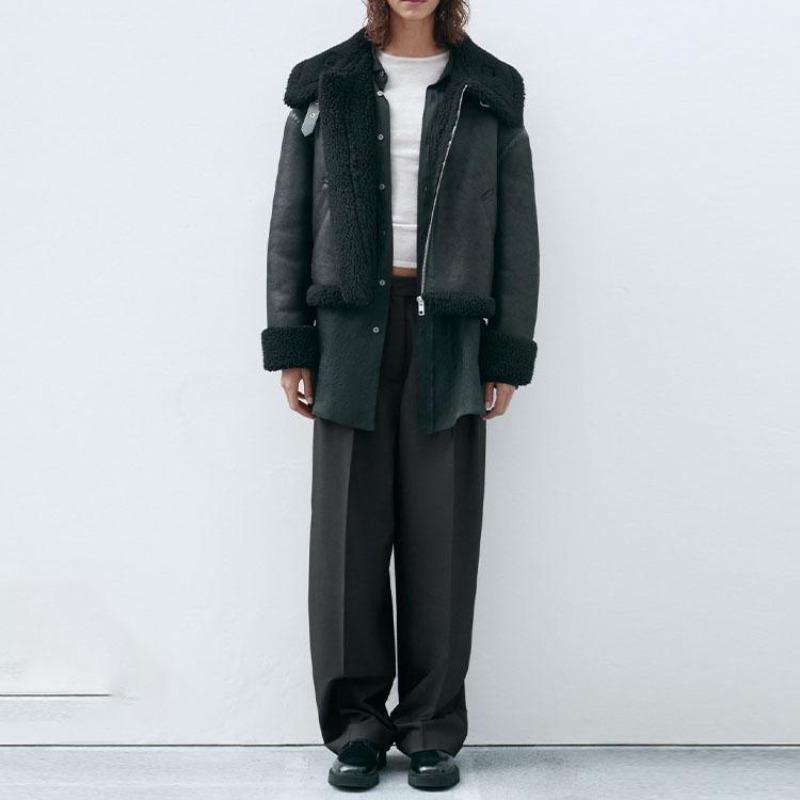 Zara Женская черная двусторонняя куртка-косуха пилот из искусственной кожи 03548245800-33
