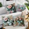 Pink Rose and Polka Dot Bow Pattern Home Decor Pillowcase Living Room Sofa Polyester Cushion Cover with Zipper