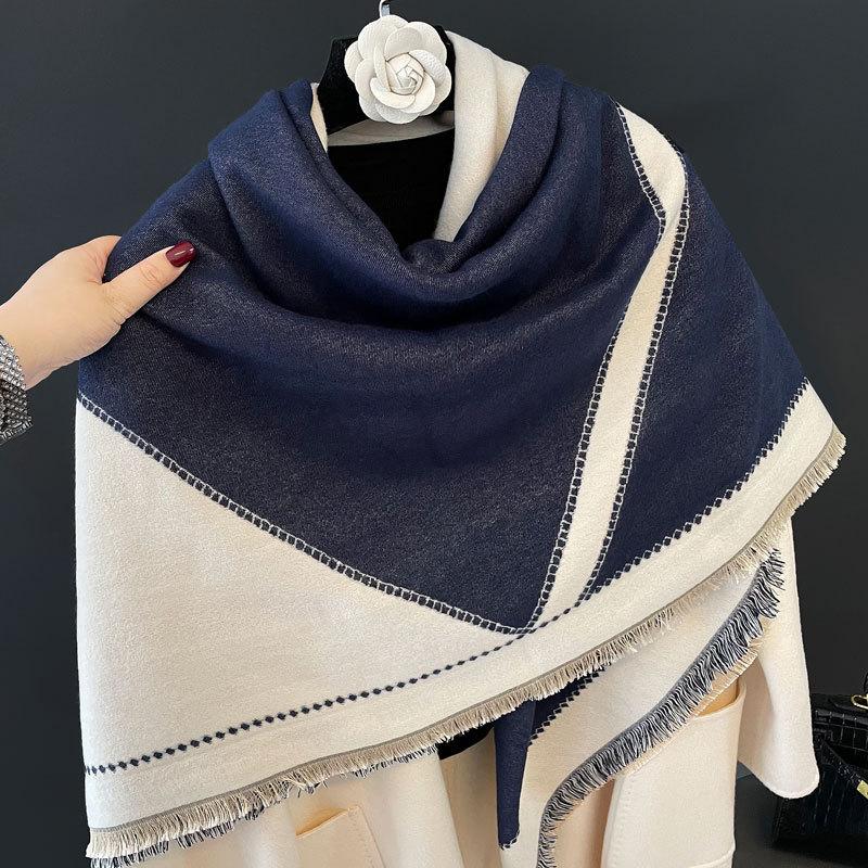 Autumn and Winter New Geometric Jacquard Square Scarf Women's Double-sided Imitation Cashmere Large Shawl Light Luxury High Sense Thickened Warm Scarf