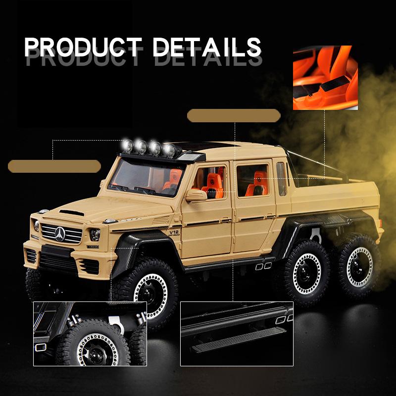 1/20 Benz AMG 6x6, модель внедорожника с большими колесами, внедорожник, металлическая литая под давлением коллекция автомобилей, звуковая и световая миниатюрная игрушечная машинка для детей