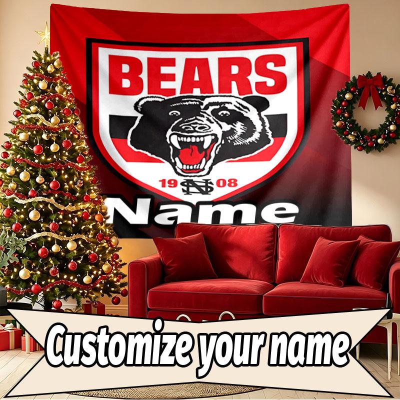 Custom Name Personalized North Sydney Bears Print Tapestry, Wall Art Decor, Bedroom, Dorm, Apartment, LivingRoom, Party Backdrop, Gift for Birthday