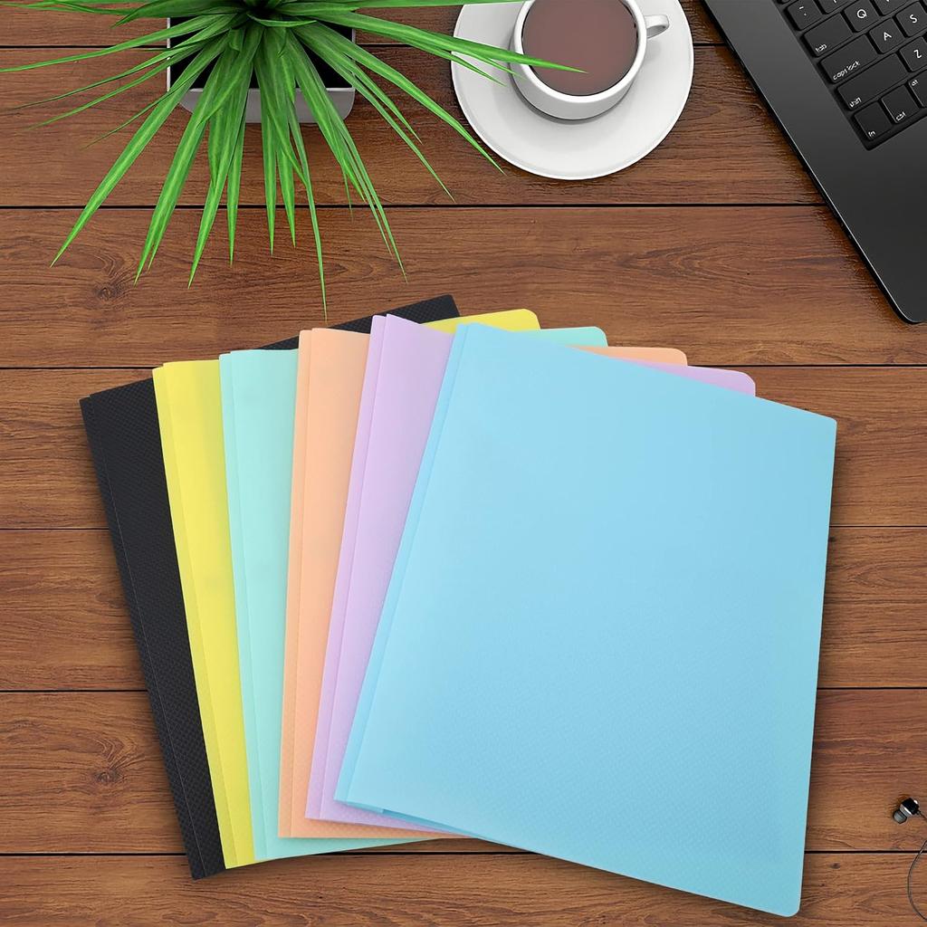 Plastic File Folders with Pockets - (5 Pack, Assorted Colors) Heavy Duty 3 Hole Two Pocket Folder with Pockets 3 Prong Folders A4 Letter Size Colored