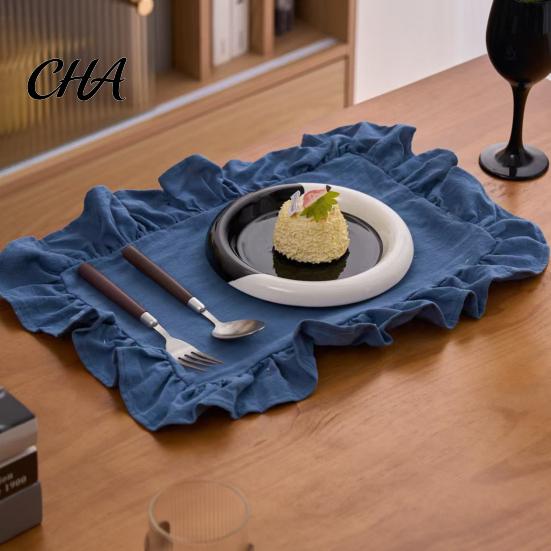 Boho Chic Table Decor Placemat with Ruffle Edge, Heat Resistant Mat, Rectangular Edge Fabric Coaster for Home Party Dining Non Slip Placemats