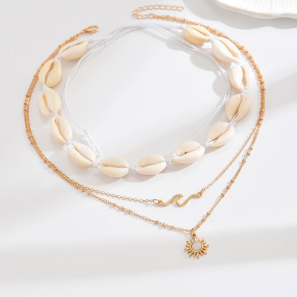 Sunflower Pendant Necklace With Geometric Shell Charm For Women Summer Fashion Accessory