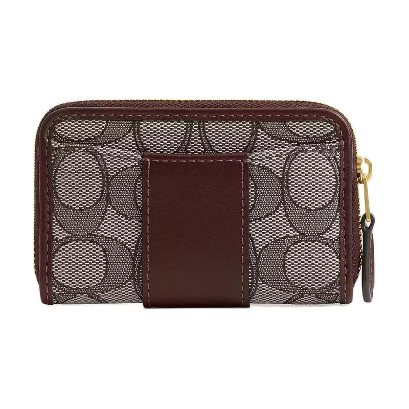Coach Essential 11 логотип бренда Застежка-молния Жаккардовая ткань и изысканная телячья кожа Держатель для карт Женский Латунь и дуб клен латунь и дуб клен
