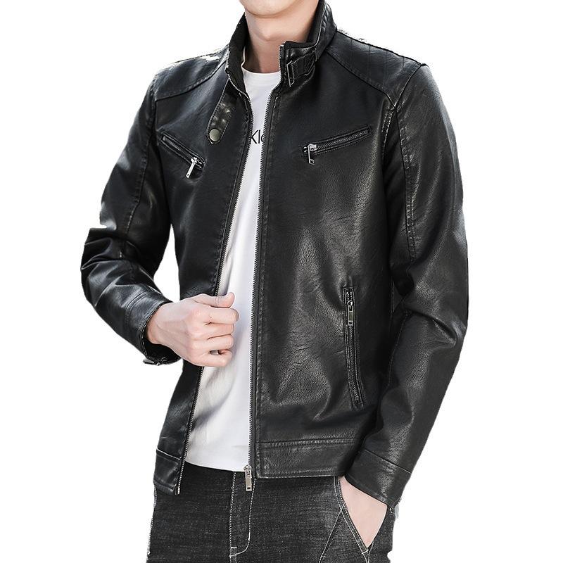 Весенняя мужская куртка Повседневная кожаная куртка Мужская одежда Locomotive Trendy Jacket Корейская версия воротник-стойка Куртка из искусственной кожи