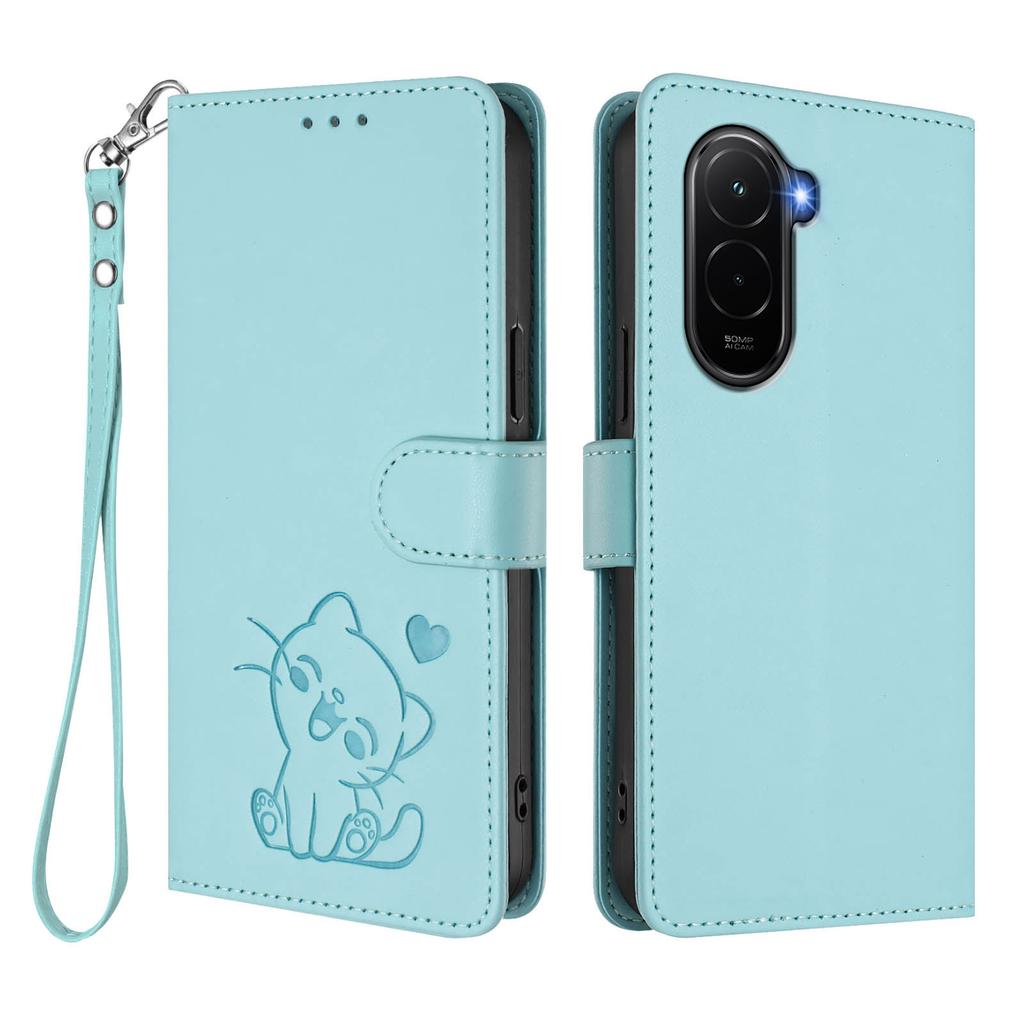 For Xiaomi Poco M7 Plus 5G/M7 4G (169mm) Wallet Case with Wrist Strap Love Cat Pattern Imprint Leather Phone Cover