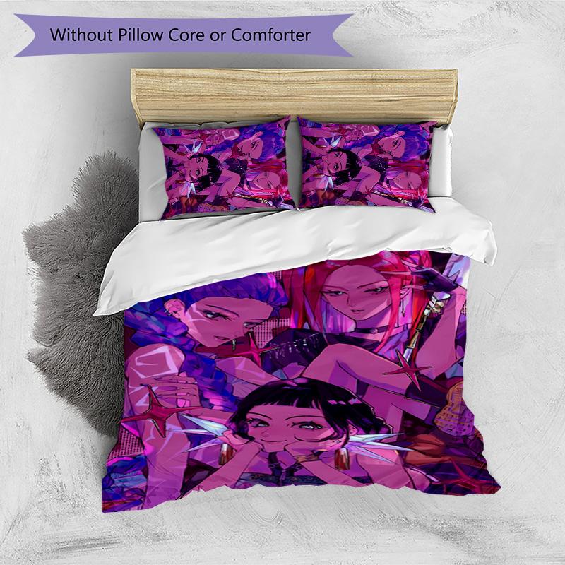 Kpop Demon Hunters Pattern Printed 3PCS Bedding Set, Soft Skin-Friendly Washable Duvet Cover & Pillowcases Set