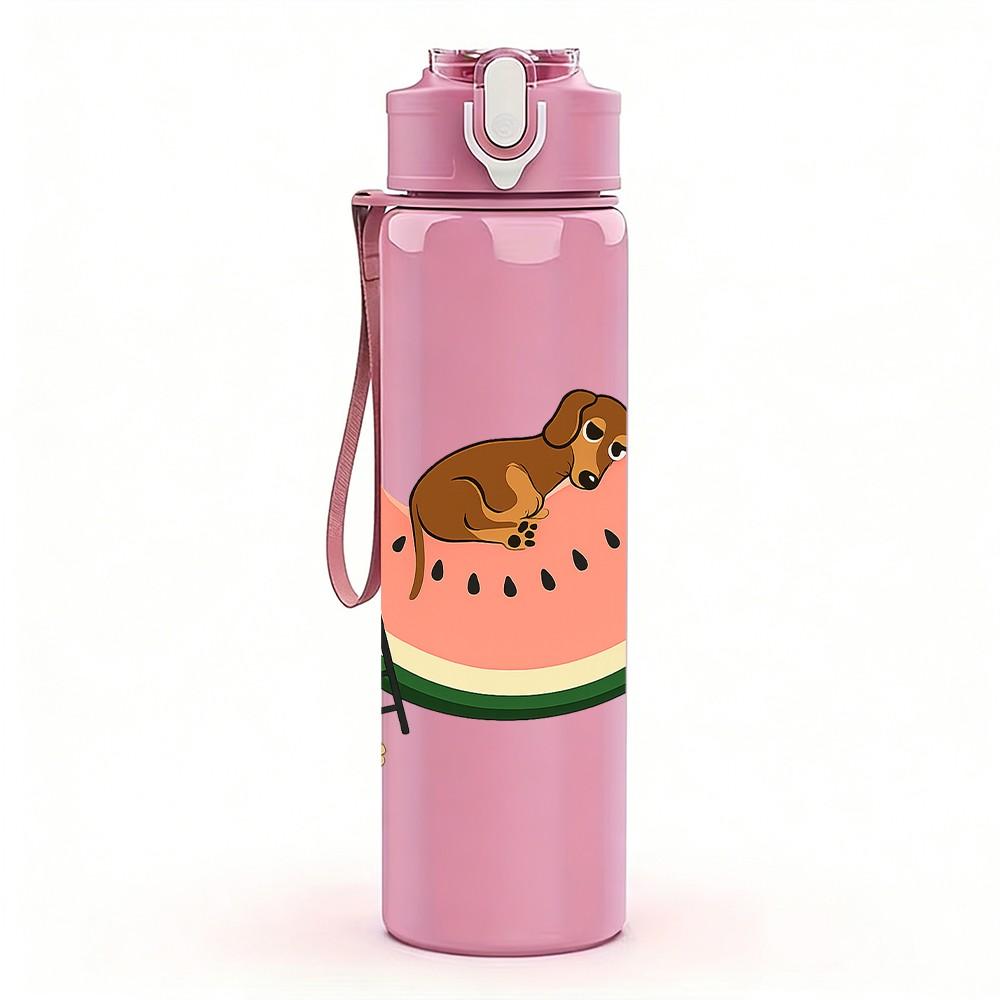 1PC Slice Watercolor Watermelon Print 750ml Color Plastic Sports Water Bottle Leakproof Flip Straw Lid Suitable for Sports Office Home Use