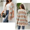 BITCED Autumn/Winter Women's Diamond-Patterned Oversized Knitted Cardigan Jacquard Mid-Length Sweater Coat