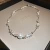 Серебряное ожерелье с имитацией жемчуга - Модное, высококлассное колье-цепочка на ключицу для женщин