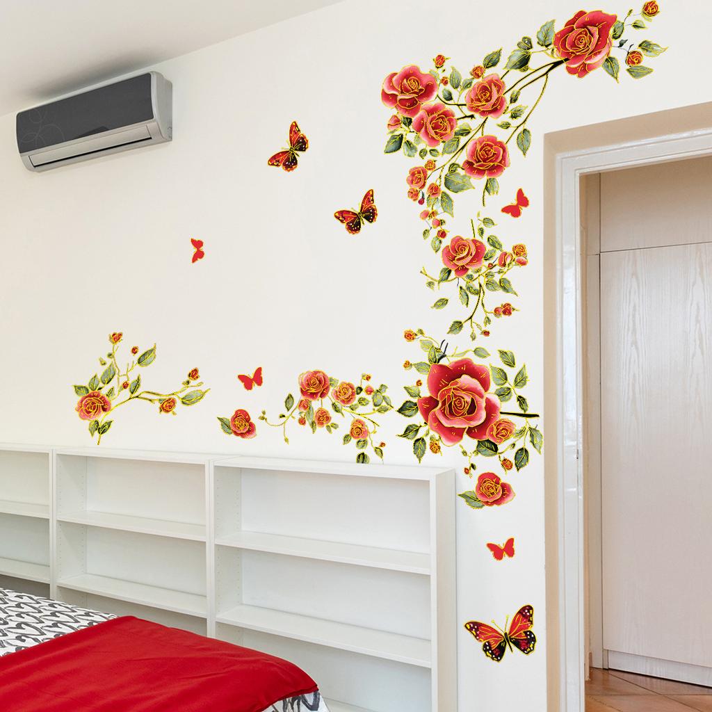 Разнообразие расписанных вручную крупных цветов, бабочек, бронзовых настенных наклеек, декоративные наклейки для ванной, фона для спальни, самоклеящиеся настенные наклейки