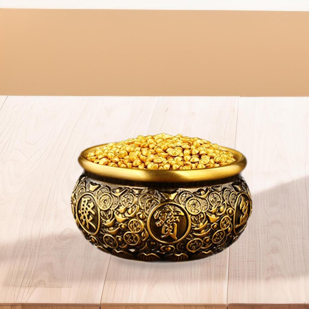 Chinese Treasure Bowl Cornucopia Brass Decorative Desktop Ornament, Table Centerpiece for Desk