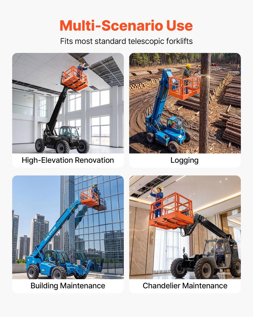 VEVOR Mesh Telehandler Work Platform, 1817 x 1220 mm, Man Safety Basket, 907.18 kg Capacity, Forklift Telehandler Attachment, Safety Cage