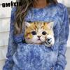 Women's Fashion Casual Spring Autumn Dog and Cat Print Long Sleeve O-Neck Loose Hoodie