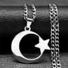 HNSP Turkey Star Moon Stainless Steel Pendant Chain Necklace For Men Women Zircon Accessories