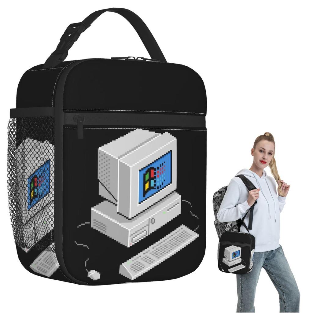 Windows Vaporwave Insulated Lunch Bag for Women Children Portable Food Boxes Thermal Lunch Box Tote