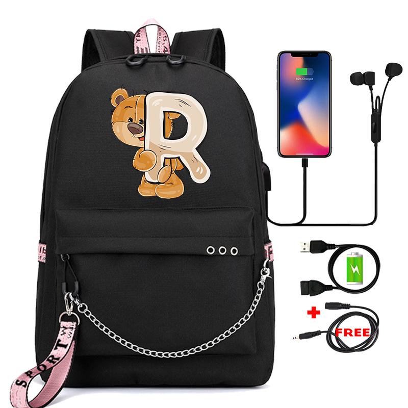 Рюкзак Little Bear с 26 английскими буквами, детская сумка для книг, школьная сумка для косплея для мальчиков и девочек, большой вместительный дорожный рюкзак для детей