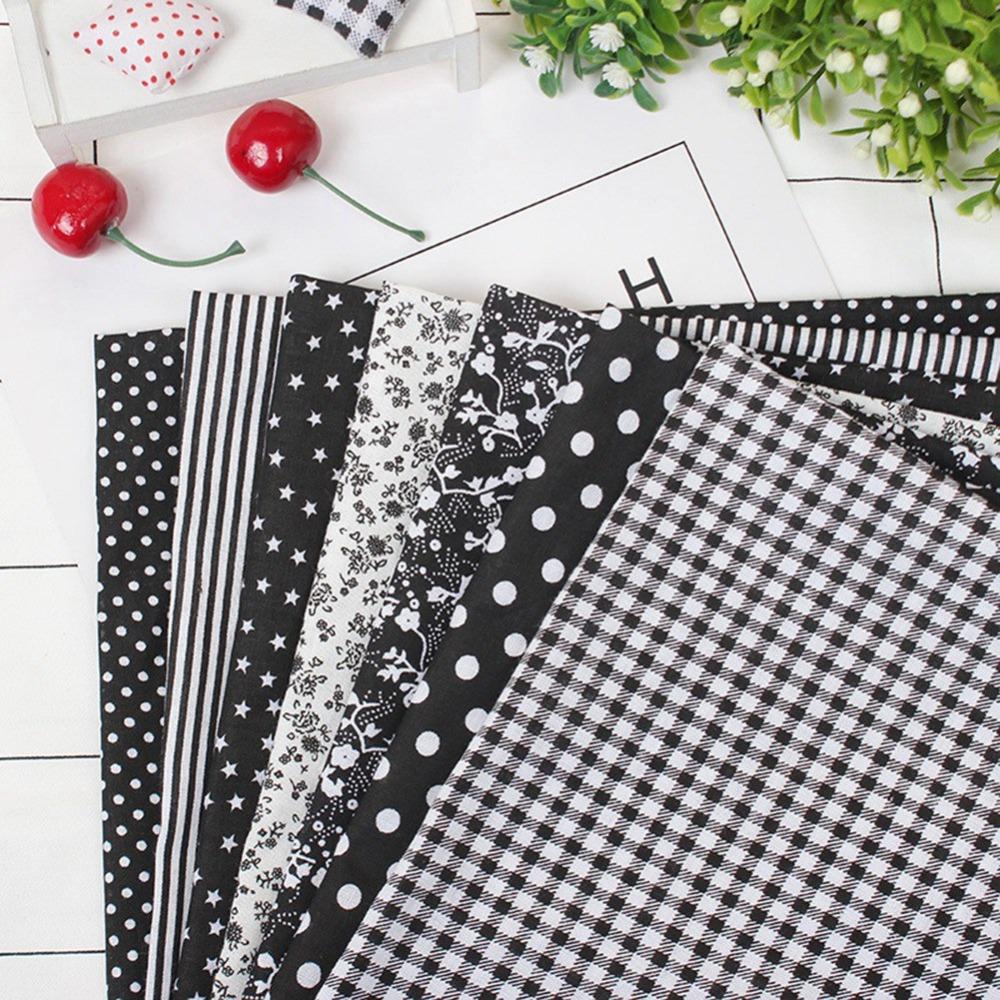 7Pcs 250*250mm Cotton Fabric Bundle Black Assorted Fabric Squares DIY Craft Fabric Pack For Sewing
