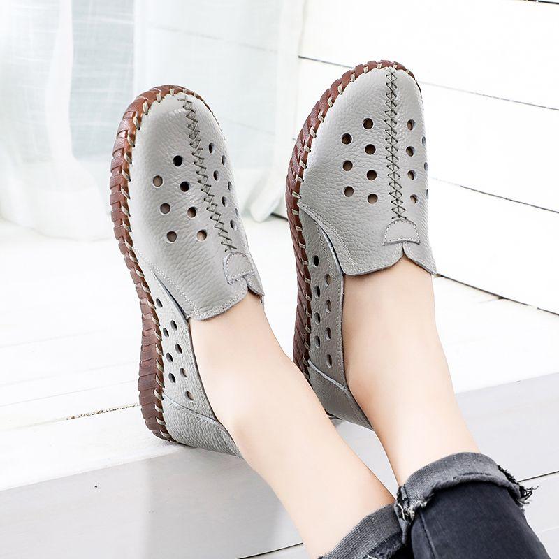 Ортопедические сандалии из натуральной кожи женские плоские слипоны с круглым носком мягкая дышащая нескользящая обувь для ходьбы с хорошим сводом стопы