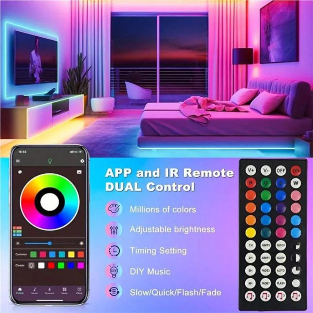 RGB Светодиодная лента 5м 10м 20м 30м Светодиодный свет для комнаты с управлением через приложение Гибкая лента Luces Led Лента для украшения комнаты спальни