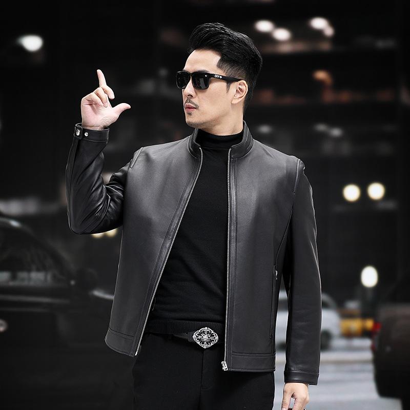 Осень и зима новый стиль натуральная кожаная куртка мужская куртка из овчины воротник стойка кожаная куртка деловая мужская куртка