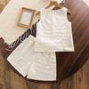 Костюм для девочек Детская одежда 2025 Лето Новый Милый Кружевной Топ-безрукавка и Шорты Комплект из двух предметов
