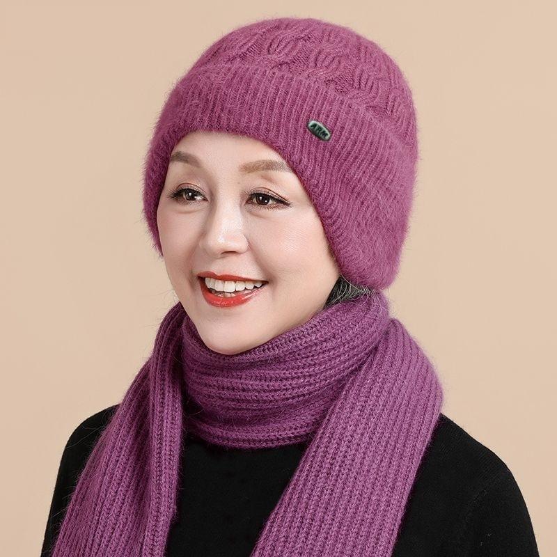 Middle-aged and Elderly Winter Hat Winter Mother Knitted Warm Senior Hat Scarft Old Lady
