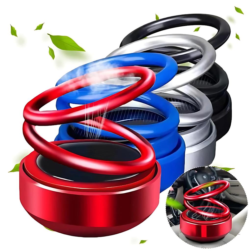 Автомобильный освежитель воздуха с двумя кольцами на солнечной батарее - автоматический вращающийся ароматерапевтический диффузор премиум-класса с ароматом на 90 дней