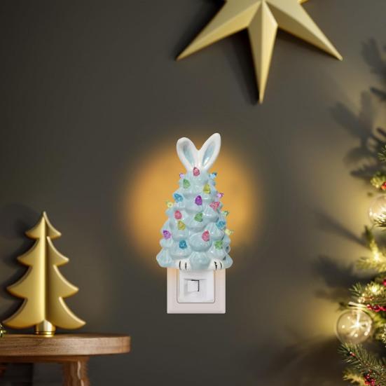 Пасхальный кролик, лампа на дереве, смоляная машина-кролик, мигающая декоративная лампа, светодиодная подсветка, фигурка животного, статуя, скульптура, весеннее пасхальное украшение для рабочего стола