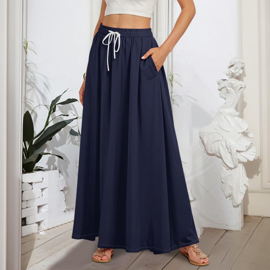 Women's Flowy Flared Ruffle Hem A Line Maxi Skirts Elastic Waist Elegant Tiered Layer Boho Long Skirts