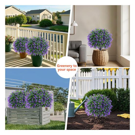 Artificial Topiary Ball with Lavender Flowers 16 Inches UV Resistant Faux Shrubs with Ground Spike Fake Evergreen Plant Artificial Brush Garden Decor