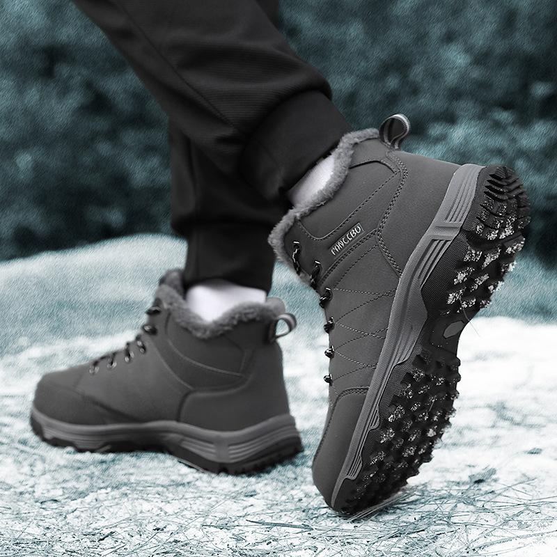 Мужские зимние спортивные уличные сноубутсы флисовые термохлопковые ботинки ветрозащитные на шнуровке износостойкие уличные походные ботинки мужские