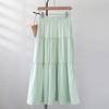 Women Maxi Skirt Elastic High Waist Ruffle Stitching Large Hem Long Skirt Solid Color A-Line Summer Casual Skirt