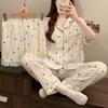Three-Piece Pajamas Women'S Summer Short Sleeves Soft Cloud Cotton Simple Polka Dot Loungewear