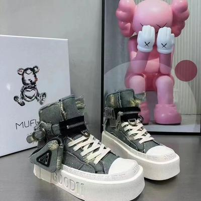 Ретро джинсовая ткань с высоким берцем универсальная модная повседневная обувь для женщин новая весенняя коллекция корейские кроссовки на толстой подошве для занятий спортом на доске