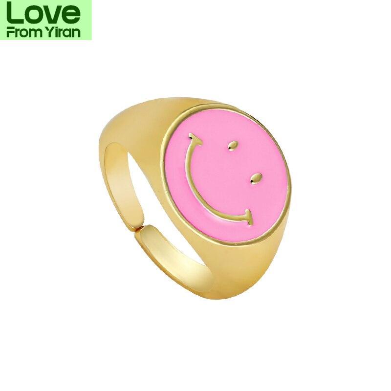 Многоцветная эмаль, круглые кольца с улыбкой для женщин, индивидуальность, регулируемое отверстие, улыбающееся лицо, кольца, модные ювелирные изделия, подарок
