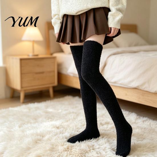 Cozy Winter Gift for Women 1 Pair Fuzzy Thigh High Socks Women, Long Soft Fleece Fluffy Non Slip Leg Warmer, Thickened Plush Over The Knee Stockings,