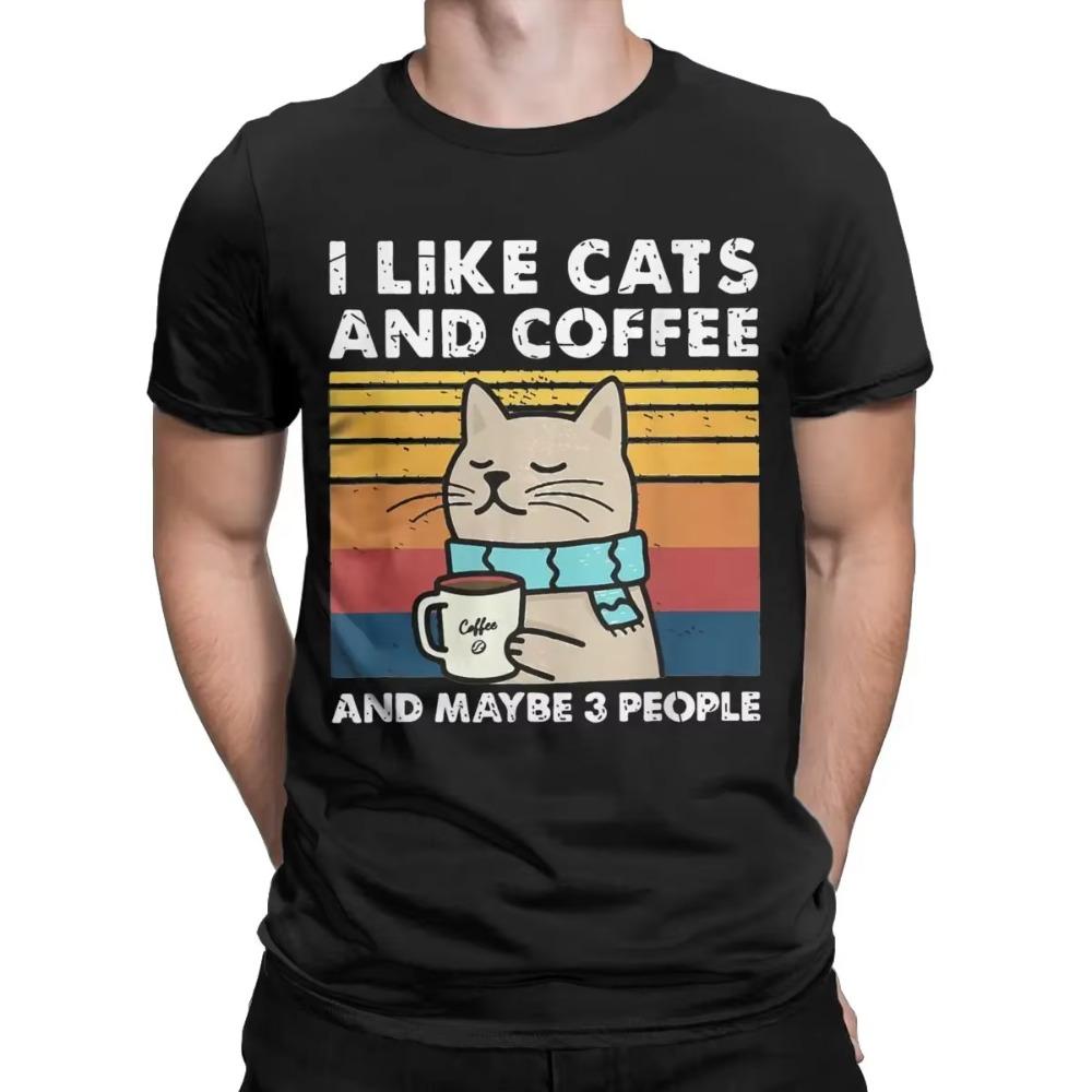 Футболка I Like Cats And Coffee для мужчин, 100% хлопок, повседневные футболки с круглым вырезом, футболки с коротким рукавом, новое поступление