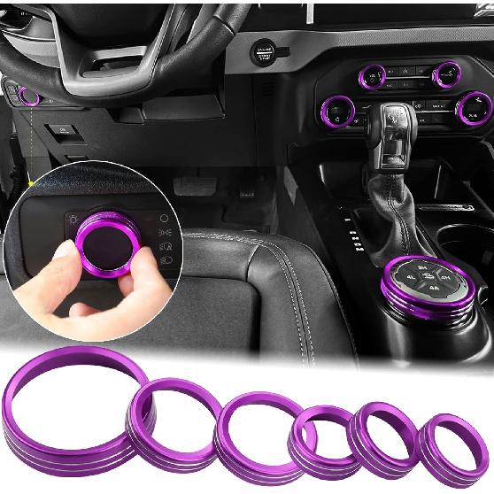 for -2025 Ford Bronco AC Knob Cover Accessories Center Console Switch Volume Temp Control Button Ring Trim-Red 6Pcs (Not fit Bronco Sport)
