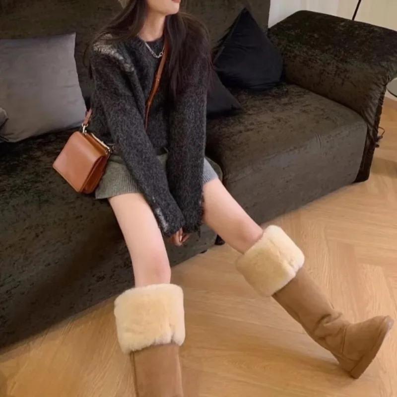 Зимние сапоги из овчины и шерсти, высокие сапоги, ботинки, женская обувь, утеплитель для зимнего отдыха на открытом воздухе