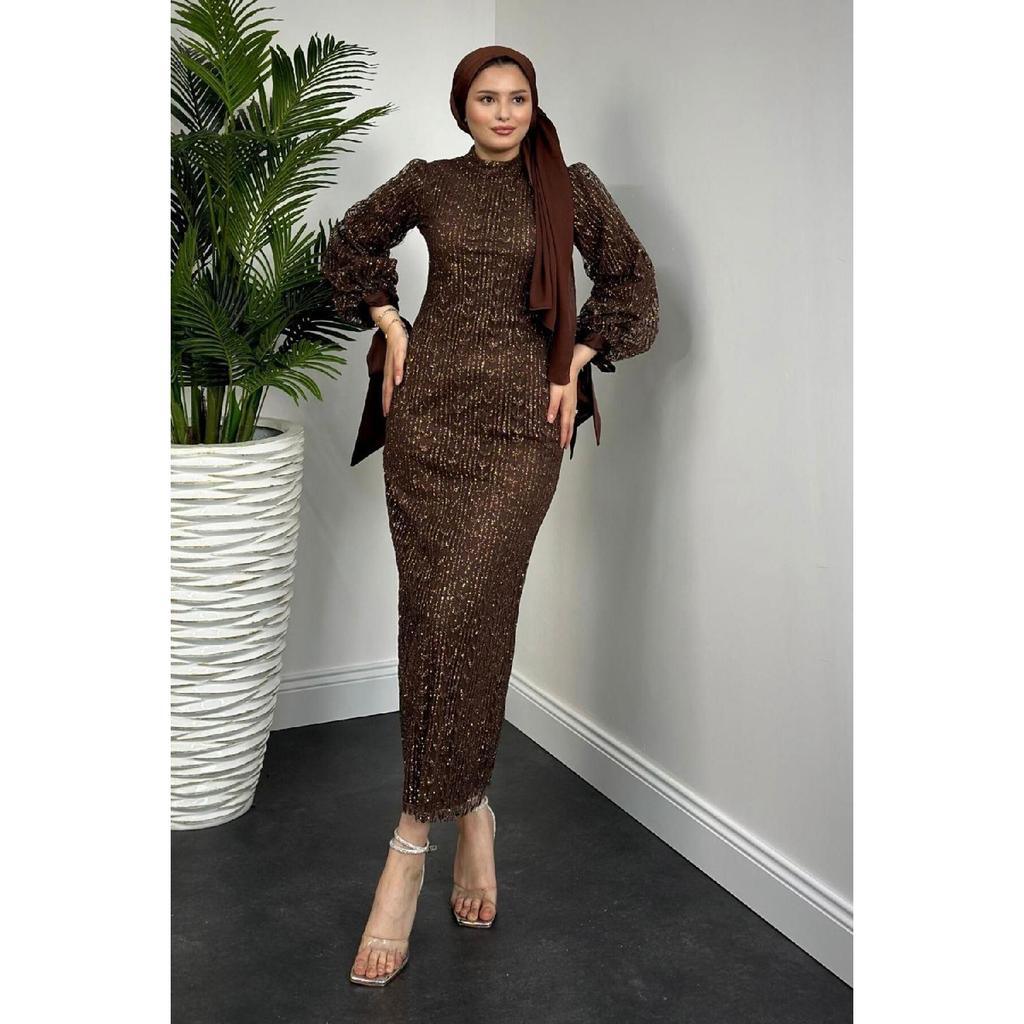 Вечернее платье-карандаш с блестками Didem, черное